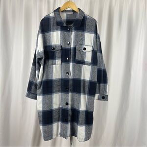 Kirundo XXL 2X Plaid Longline Shacket Buffalo Check Sweater Pockets Camp Cabin